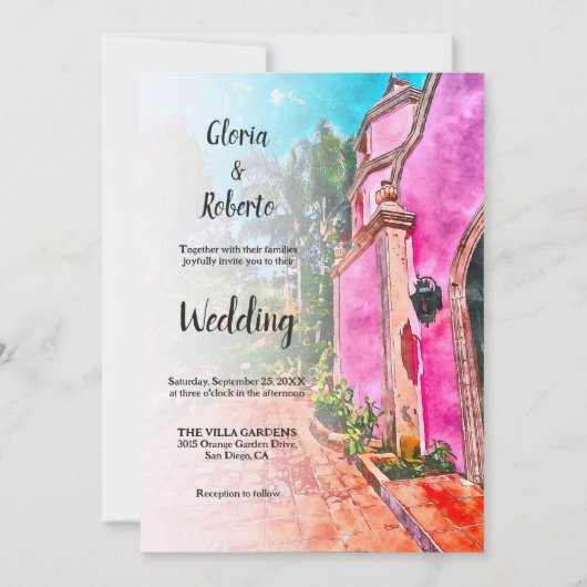 小素朴さな町のチャペル結婚メキシコ 招待状 (正面)