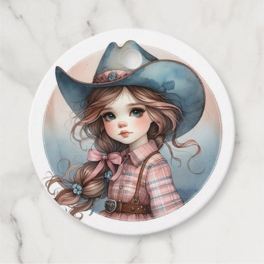 小素朴女性のカーボーイ赤ちゃんシャワー フェイバータグ (正面)