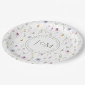 小素朴花モノグラ結婚ム紙プレート ペーパープレート (アングル)