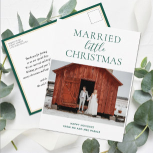 小結婚したさなクリスマスグリーンのスクリプモダント写真 シーズンポストカード