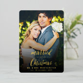 小結婚した初めてのクリスマス写真結婚の 箔シーズンカード (立ち正面)