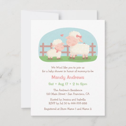 小羊とママの農場の赤ちゃんシャワー 招待状 (正面)