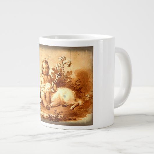 小羊のマグカップを持つビー少年 ジャンボコーヒーマグカップ (正面右)