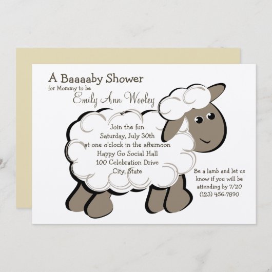 小羊の赤ちゃんシャワー 招待状 (正面/裏面)