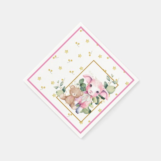 小羊 |ピンクベビーシャワーナプキン スタンダードカクテルナプキン (角)