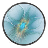 小美しい青モダン金ゴールドフラクタル花 アイスホッケーパック (正面)