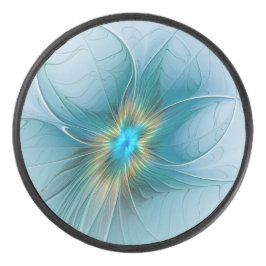 小美しい青モダン金ゴールドフラクタル花 アイスホッケーパック