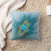 小美しい青モダン金ゴールドフラクタル花 クッション (ブランケット)