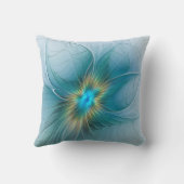 小美しい青モダン金ゴールドフラクタル花 クッション (裏面)