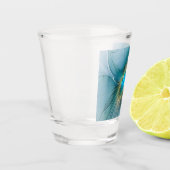 小美しい青モダン金ゴールドフラクタル花 ショットグラス (左)