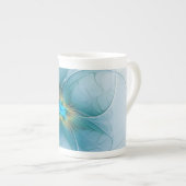 小美しい青モダン金ゴールドフラクタル花 ボーンチャイナマグカップ (正面右)