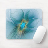 小美しい青モダン金ゴールドフラクタル花 マウスパッド (マウス)