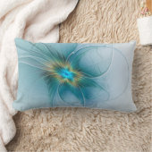 小美しい青モダン金ゴールドフラクタル花 ランバークッション (ブランケット)