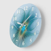 小美しい青モダン金ゴールドフラクタル花 ラージ壁時計 (傾斜)