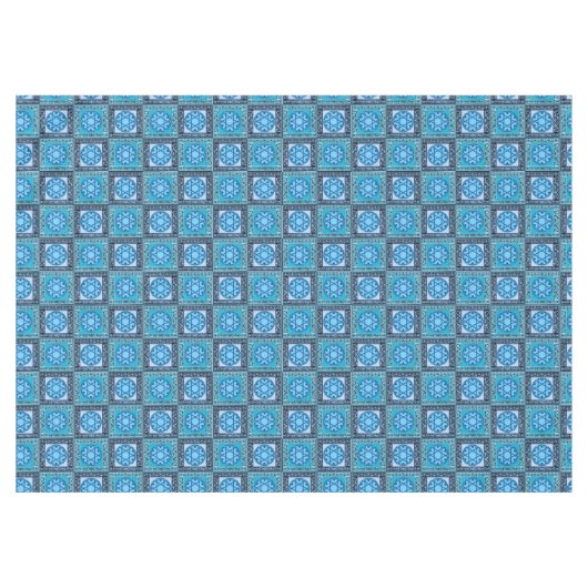 小花の青ダビデの星 テーブルクロス (正面(横))