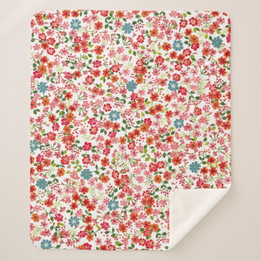 小規模な花、calicoスタイルシームレスなバックグロ シェルパブランケット (正面)