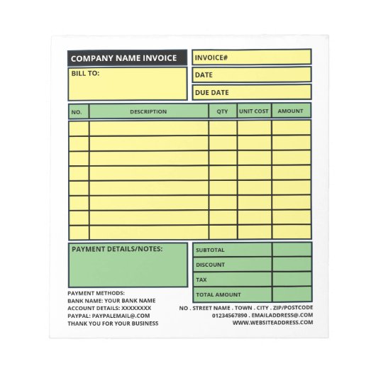 小規模プロフェッショナルビジネス請求書/見積 ノートパッド (正面)