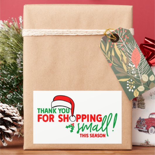 小規模事業者のホリデーショッピングに感謝 長方形シール (クリスマス)