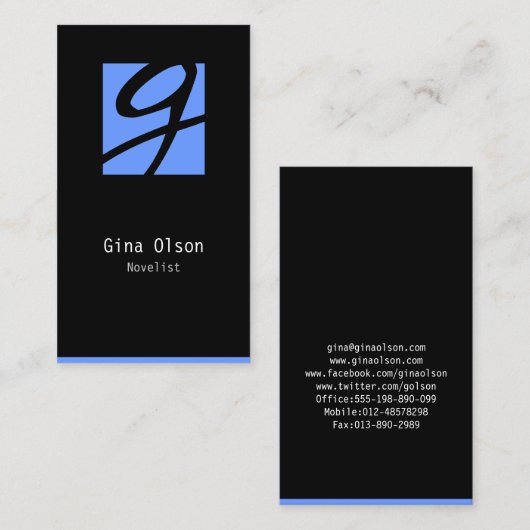 小説家の名刺モノグラムブロック 名刺 (正面/裏面)