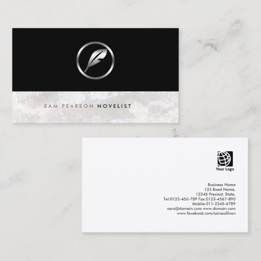 小説家はっきりしたシルバークイルエレガントアイコン 名刺 (正面/裏面)