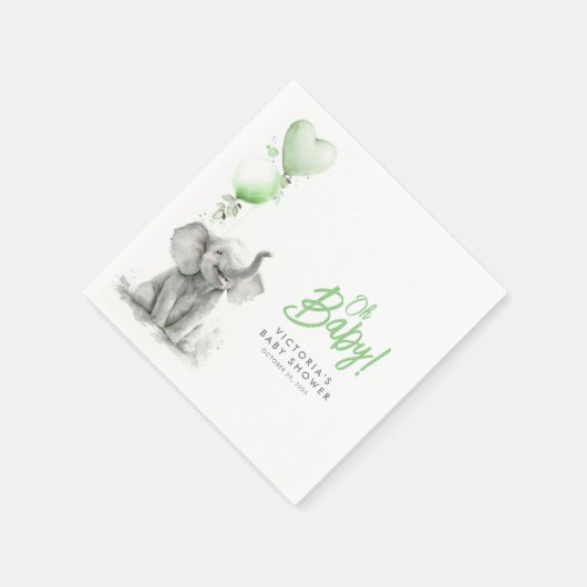 小象かわいい緑と灰色の赤ちゃんシャワー スタンダードカクテルナプキン (角)