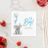 小象かわいい青と灰色の赤ちゃんシャワー スタンダードカクテルナプキン (インサイチュ)