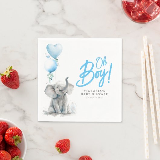 小象かわいい青と灰色の赤ちゃんシャワー スタンダードカクテルナプキン (インサイチュ)