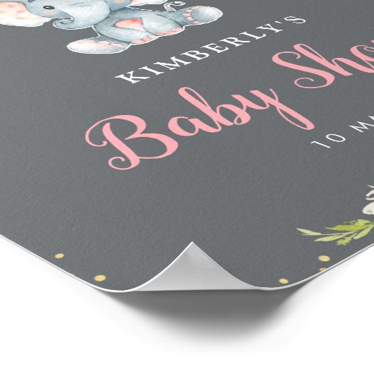 小象のフローラの赤ちゃんシャワー歓迎サイン ポスター (角)