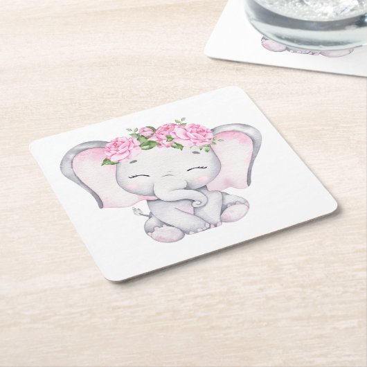 小象の赤ちゃんシャワー スクエアペーパーコースター (アングル)