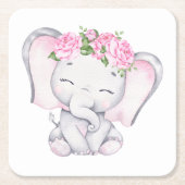 小象の赤ちゃんシャワー スクエアペーパーコースター (正面)