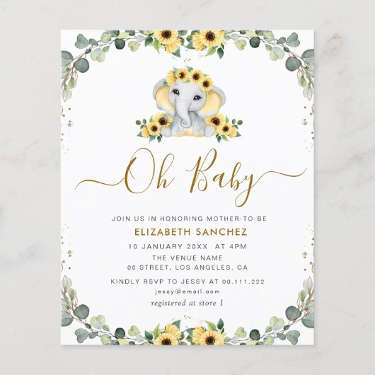 小象ひまわり赤ちゃんシャワー招待 (正面)