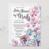 小象ピンクバルーン赤ちゃんシャワー(郵便) 招待状 (正面)