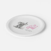 小象ピンク女の子の赤ちゃんシャワー ペーパープレート (アングル)