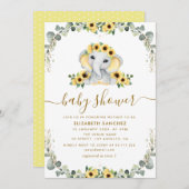 小象ユーカリひまわり赤ちゃんシャワー 招待状 (正面/裏面)