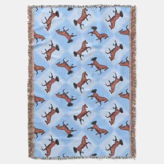 小走りに走る湾のアラビアの馬のおもしろいのキルトパターン スローブランケット (正面縦)