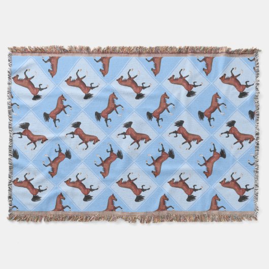 小走りに走る湾のアラビアの馬のおもしろいのキルトパターン スローブランケット (正面)