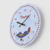 小青色の飛行機の壁時計 ラージ壁時計 (傾斜)