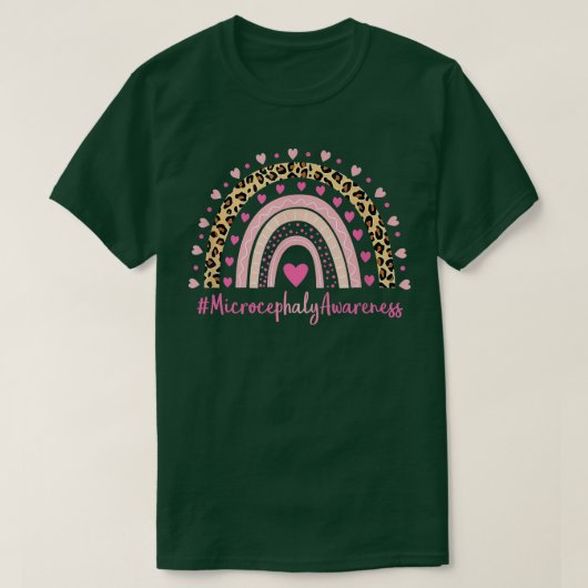 小頭症認識度ピンクハートヒョウ虹 Tシャツ (デザイン正面)