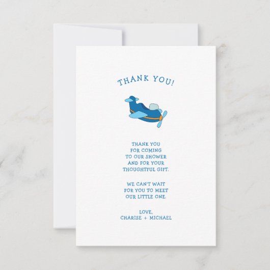 小飛行機の赤ちゃんシャワーありがとう サンキューカード (正面)