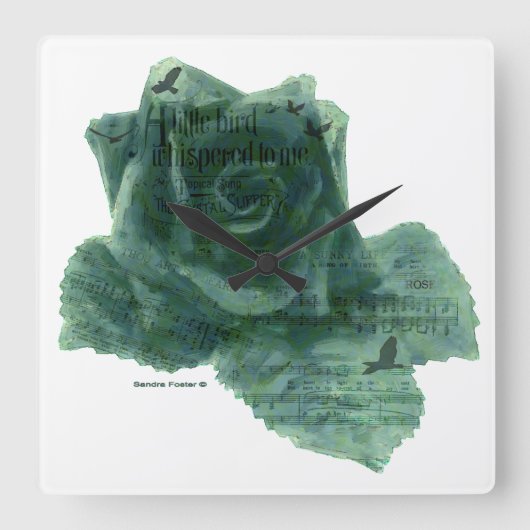 小鳥に聞いたバラ スクエア壁時計 (正面)