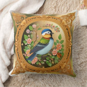 🐦 小鳥のクッションカバー 花の枝 家庭のアクセント クッション (ブランケット)