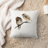 小鳥のデザインの灰色の鳥の白い枕 クッション (ブランケット)