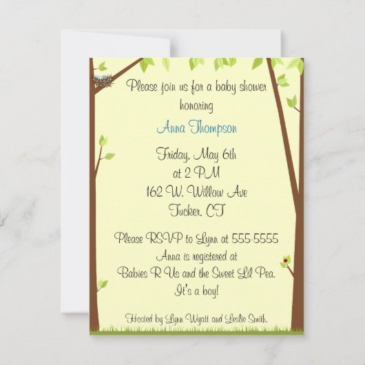 小鳥のベビーシャワーの招待状 招待状 (裏面)