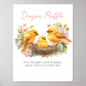 小鳥の春赤ちゃんシャワーおむつラッフルサイン ポスター (正面)