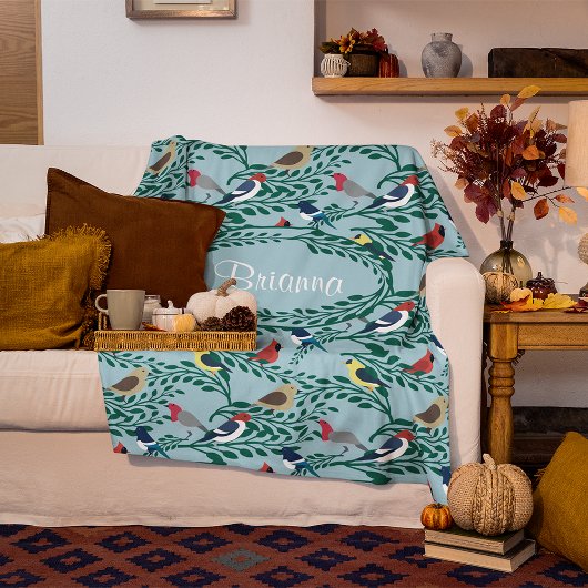 小鳥の枝パーソナライズされた フリースブランケット