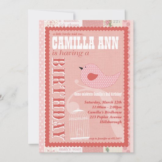 小鳥の誕生日のパーティの招待状 招待状 (正面)