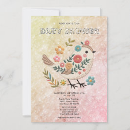 小鳥の離れ花ピンクの赤ちゃんシャワー 招待状