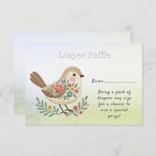 小鳥フローラ金ゴールド赤ちゃんシャワー エンクロージャーカード (正面/裏面)