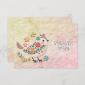 小鳥離れ花ピンクサンキューカード サンキューカード (正面/裏面)