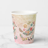 小鳥離れ花ピンク紙カップ 紙コップ (裏面)
